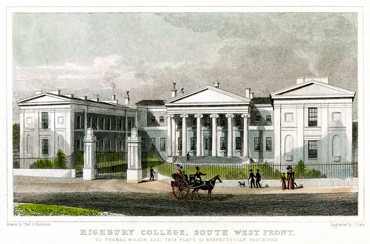 Highbury College, sudoeste da frente, Islington, Londres, 1827. de Thomas Dale