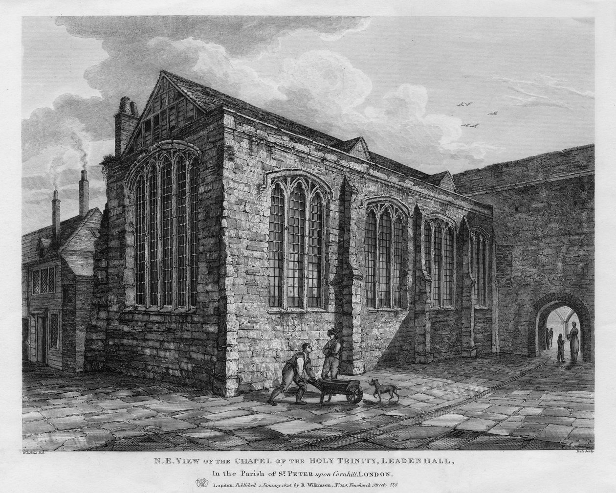 Vista nordeste da Capela da Santíssima Trindade, Leadenhall, Londres, 1825. de Thomas Dale