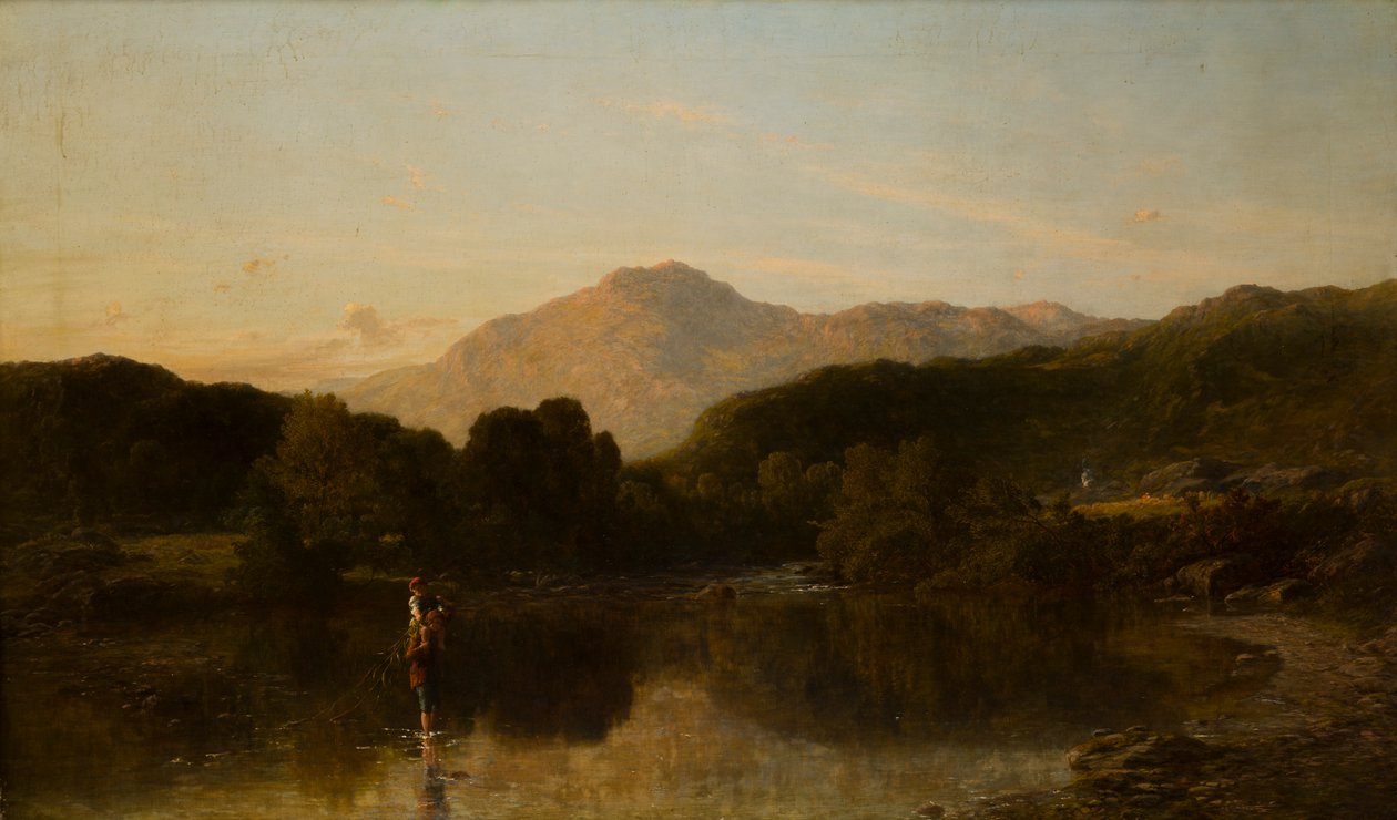 Uma paisagem fluvial montanhosa, c.1838-86 (óleo sobre tela) de Thomas Danby