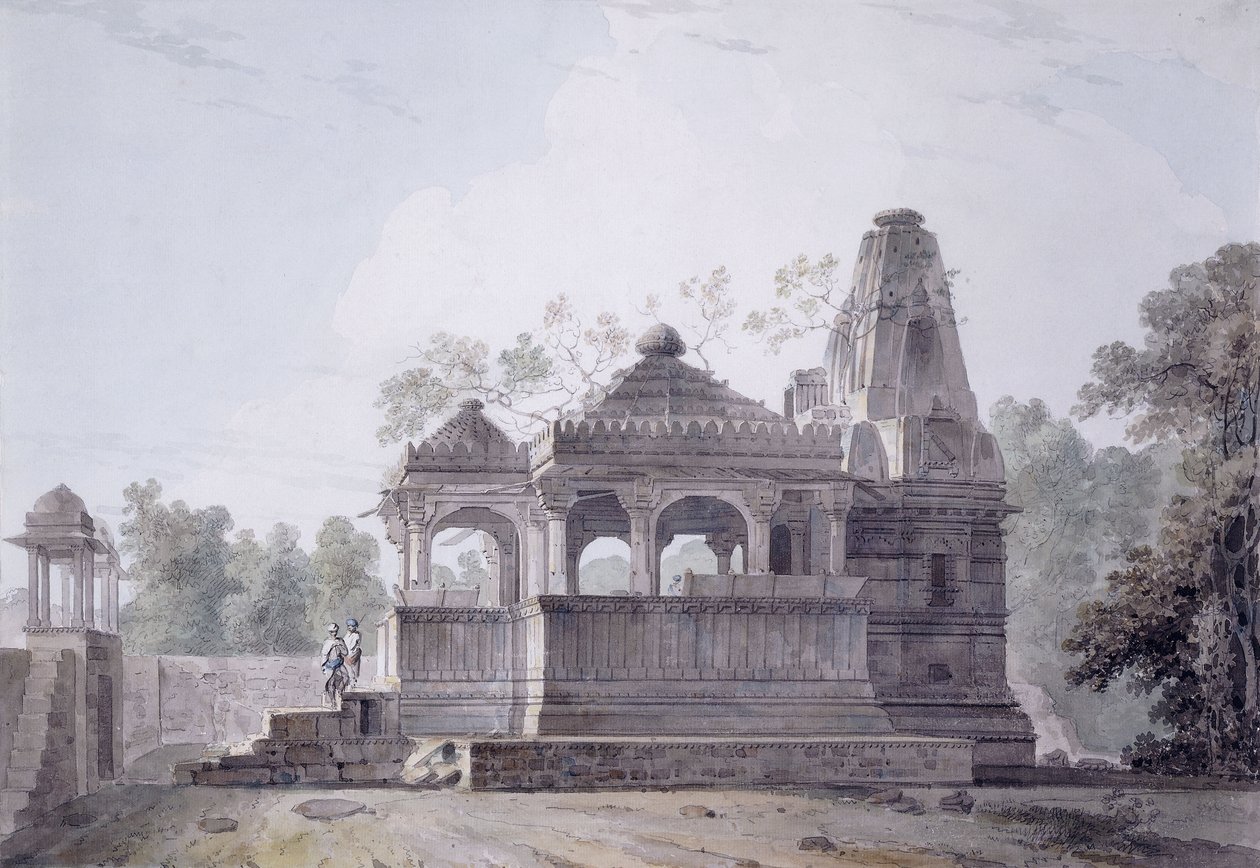 Um templo hindu no forte de Rohtas, Bihar, de Thomas Daniell