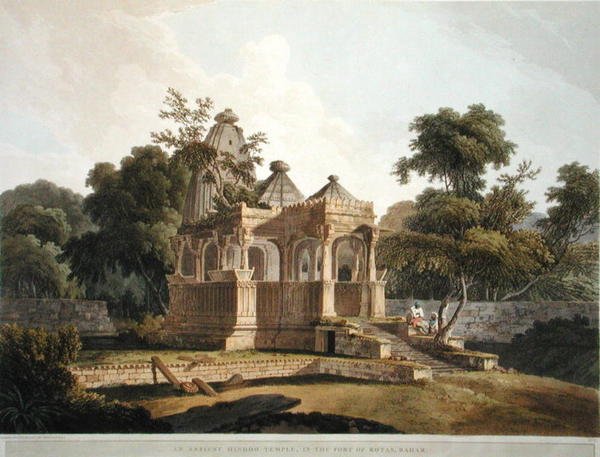 Um antigo templo Hindoo no Forte de Rotas, Bahar, placa 12 do "Cenário Oriental": Vinte e Quatro Vistas em Hindoostan