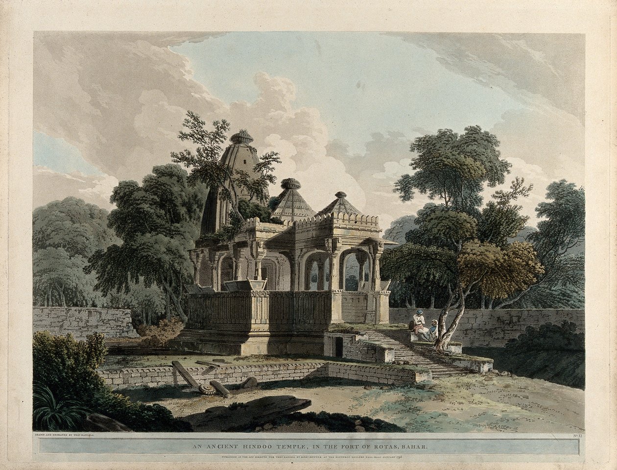 Um antigo templo hindu, no Forte de Rotas, Bahar de Thomas Daniell