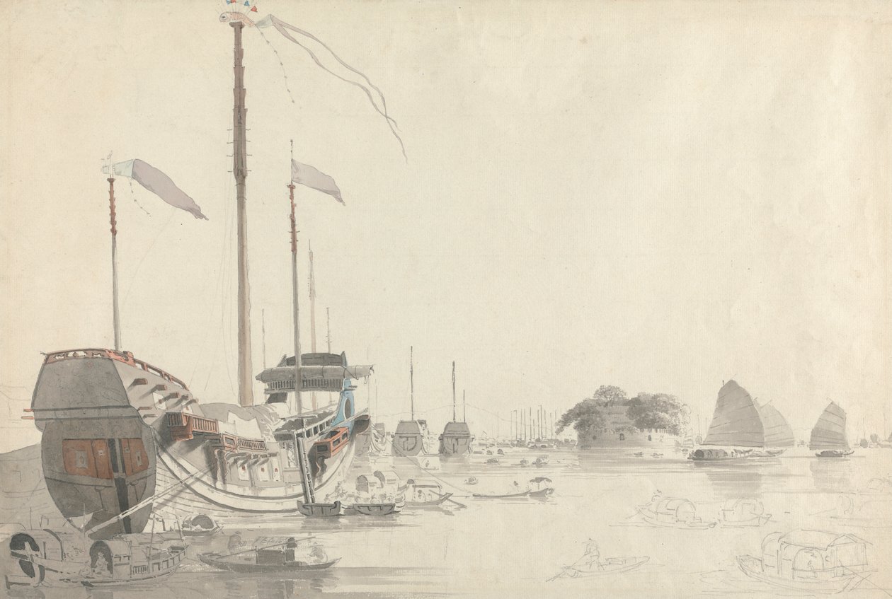 Barcos perto de um forte holandês Folly Fort, Cantão de Thomas Daniell