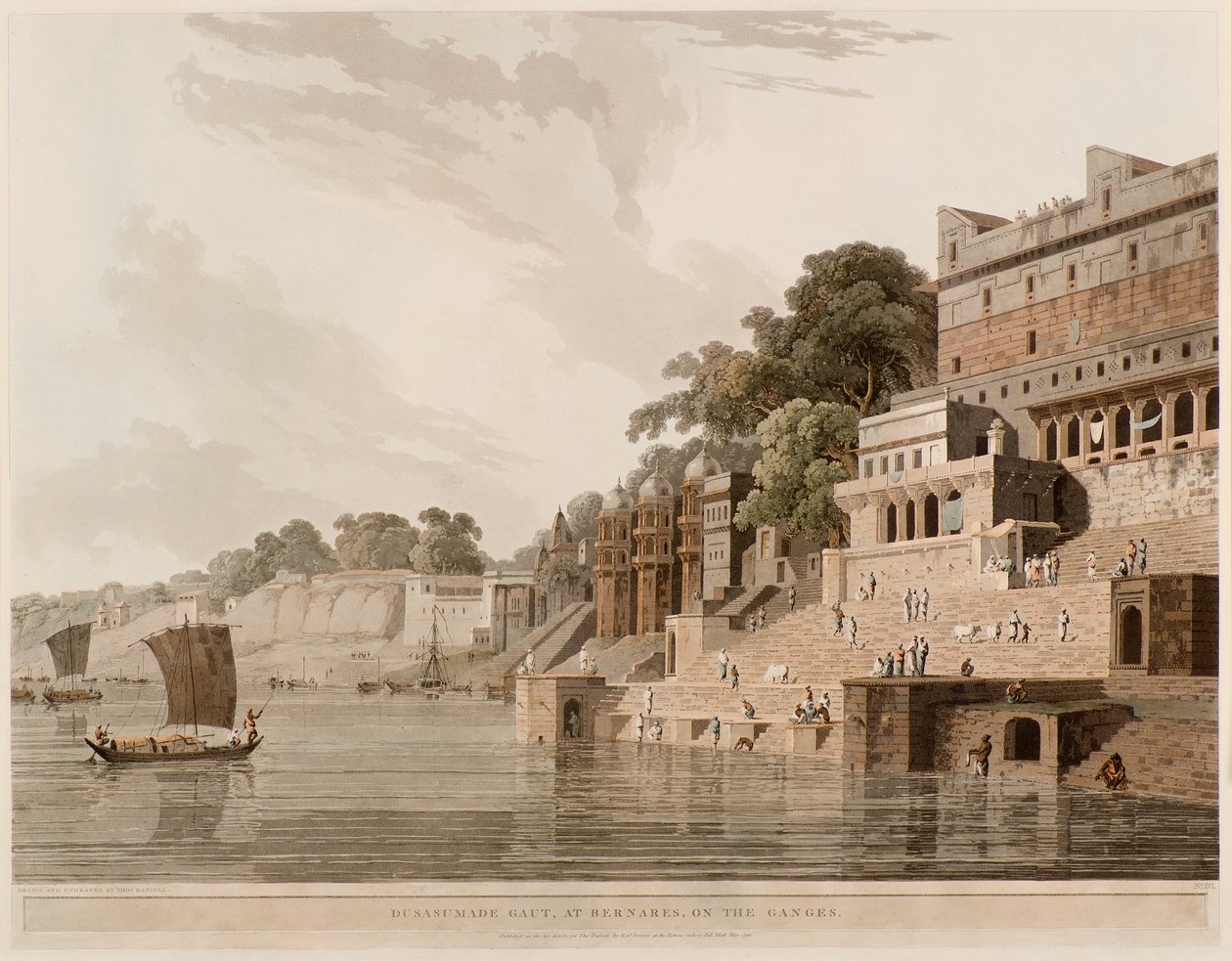 Dusasumade Gaut, em Bernares, no Ganges de Thomas Daniell