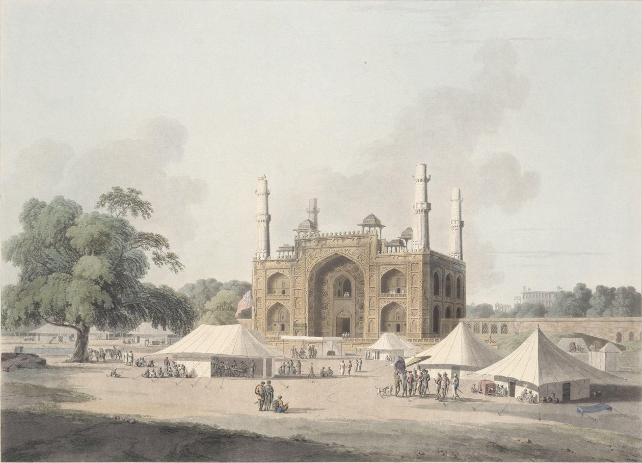 Porta do túmulo do imperador Akbar em Secundra, perto de Agra de Thomas Daniell