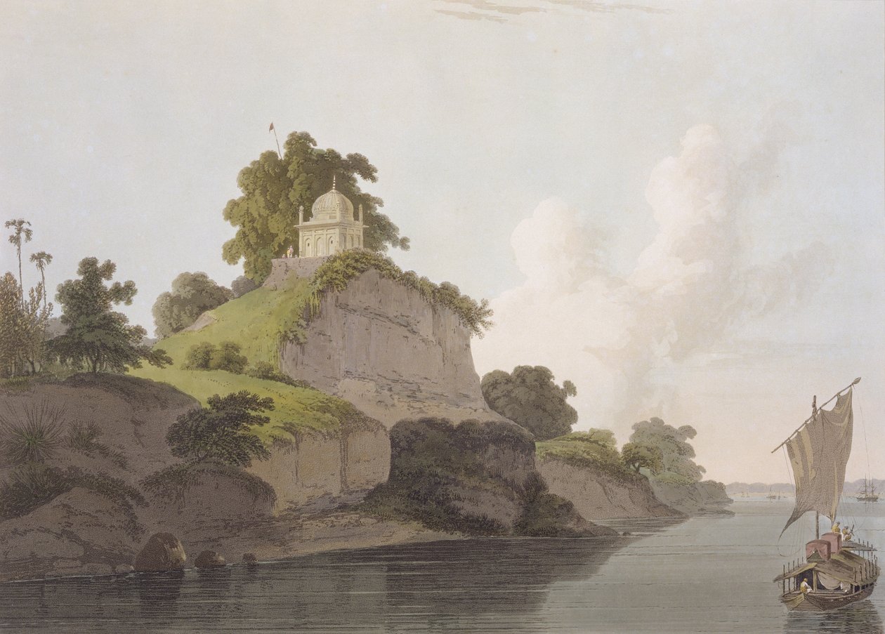 Templo Hindoo perto de Currah, no rio Ganges, de "Cenário Oriental: Vinte e quatro vistas no Hindoostan", 1796 de Thomas Daniell