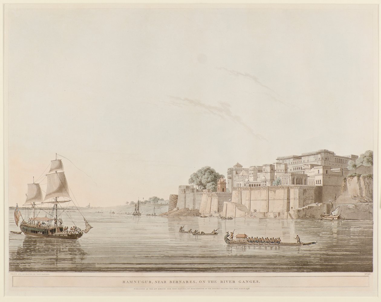 Ramnugur, perto de Bernares, no rio Ganges de Thomas Daniell