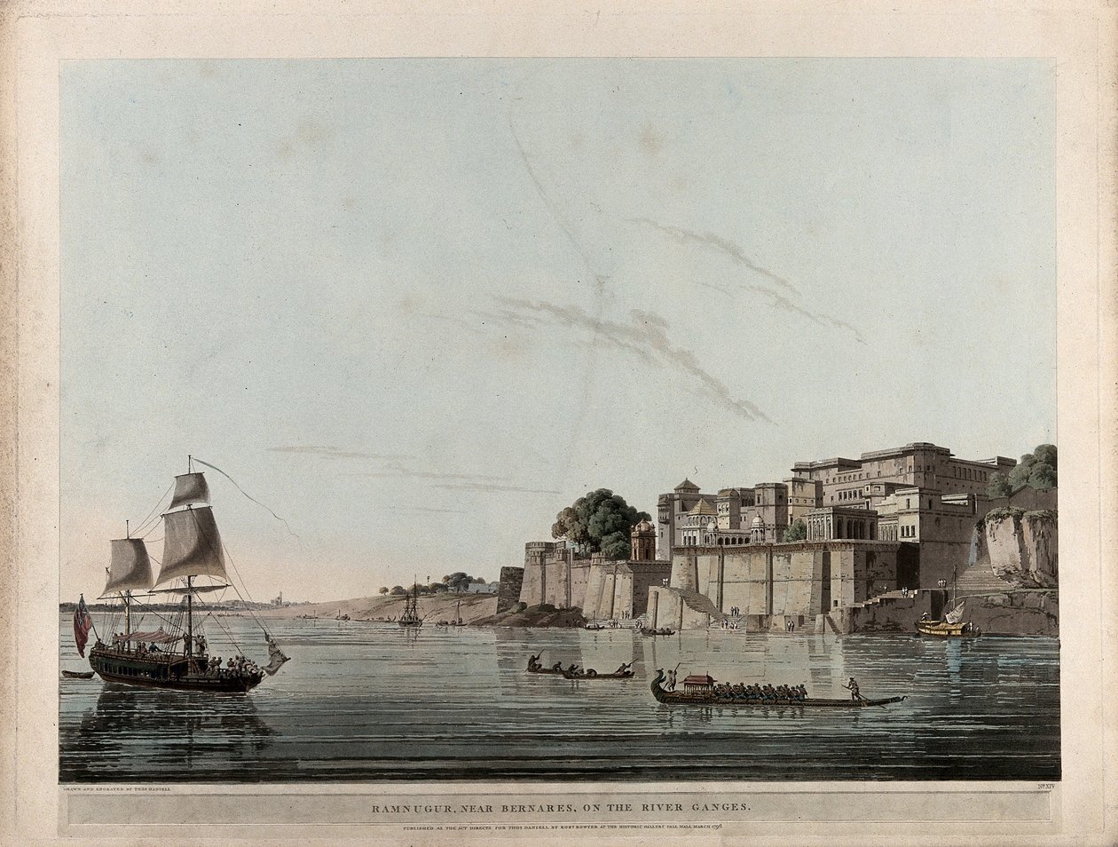 Ramnugur, perto de Bernares, no rio Ganges de Thomas Daniell