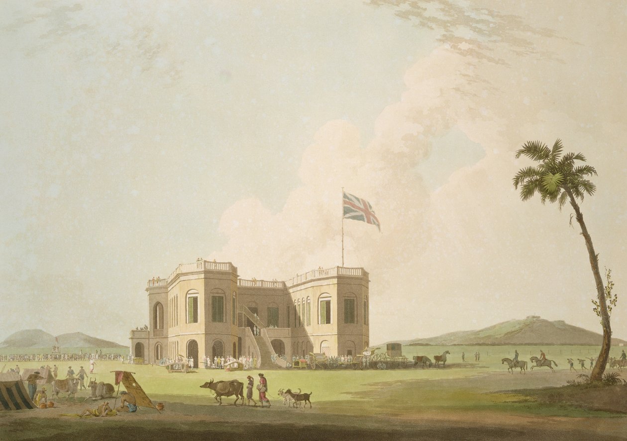 As salas de reunião na pista de corrida perto de Madras, placa 37 de &39;Cenário Oriental: vinte e quatro vistas no Hindoostan&39;, gravado por Thomas e William (1769-1837) Daniell, publicado em 1798 de Thomas Daniell