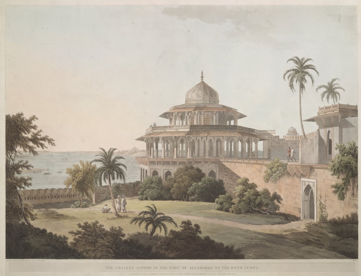 O Catão de Chalees no Forte de Allahabad no rio Jumna de Thomas Daniell