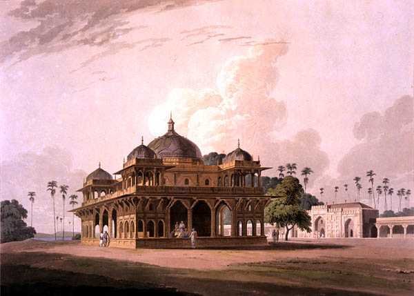O Mausoléu de Mucdoom Shah Dowlut, em Moneah on the River Soane, de "Oriental Scenery": Vinte e Quatro Vistas em Hindoostan