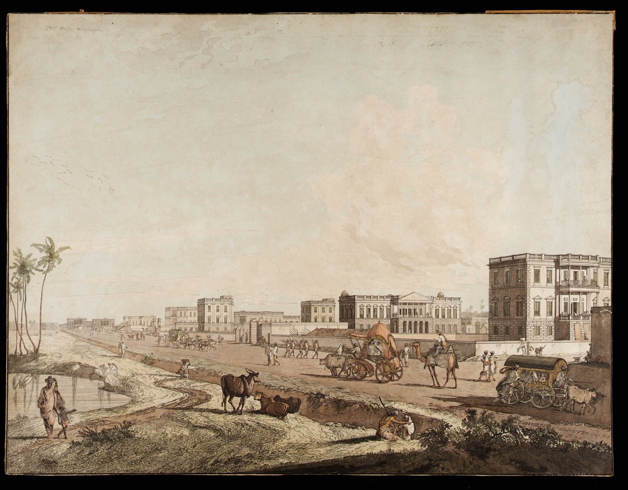 Os novos edifícios em Chouringhee a partir de vistas de Calcutá, 1787 de Thomas Daniell