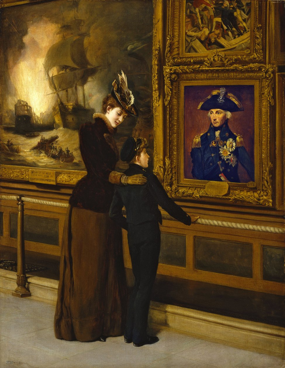 Orgulho e glória britânicos, um cadete da Marinha Real a contemplar o famoso retrato de Horatio Nelson (1748-1805) por Lemuel Abbott de Thomas Davidson