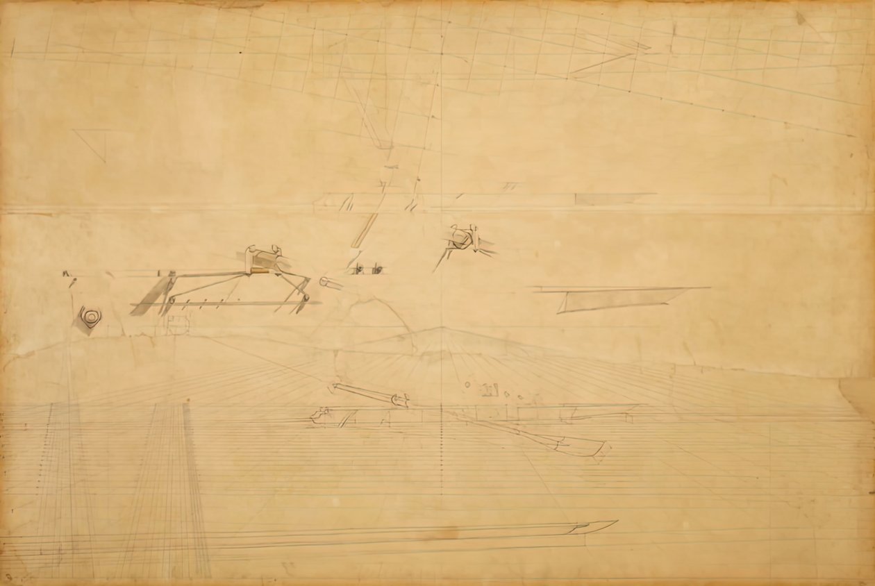 Desenho de perspectiva para os irmãos Biglin virando a aposta, 1873. de Thomas Eakins