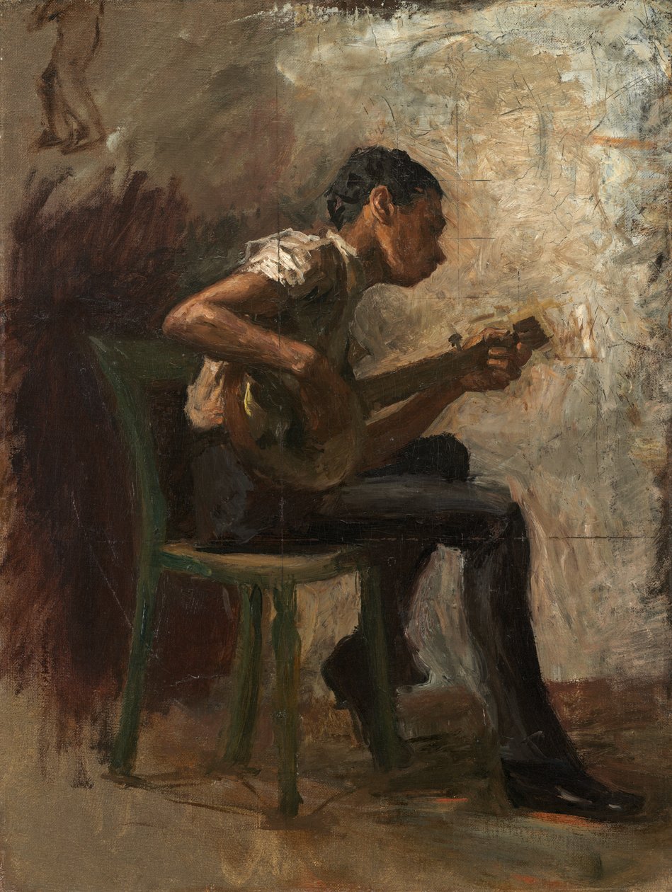 Estudo para a Dança do Rapaz Negro: The Banjo Player, c.1877 (óleo sobre tela sobre papelão) de Thomas Eakins