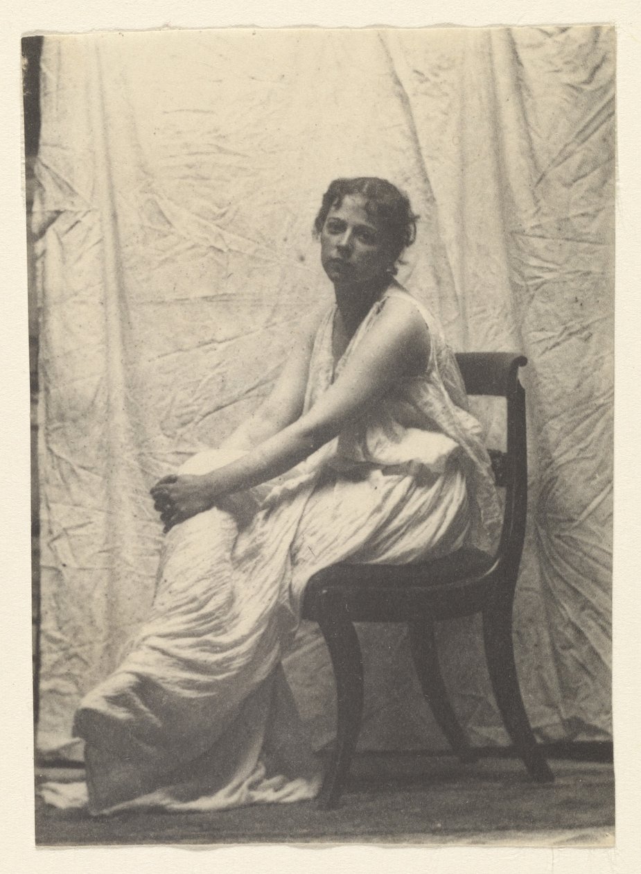 [Weda Cook com traje clássico no «Chestnut Street Studio», de Eakins] de Thomas Eakins