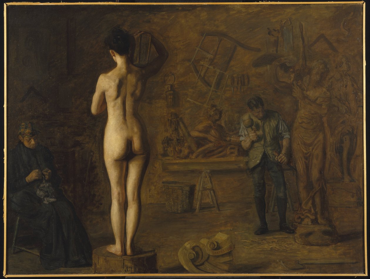 William Rush a esculpir a sua figura alegórica do rio Schuylkill de Thomas Eakins