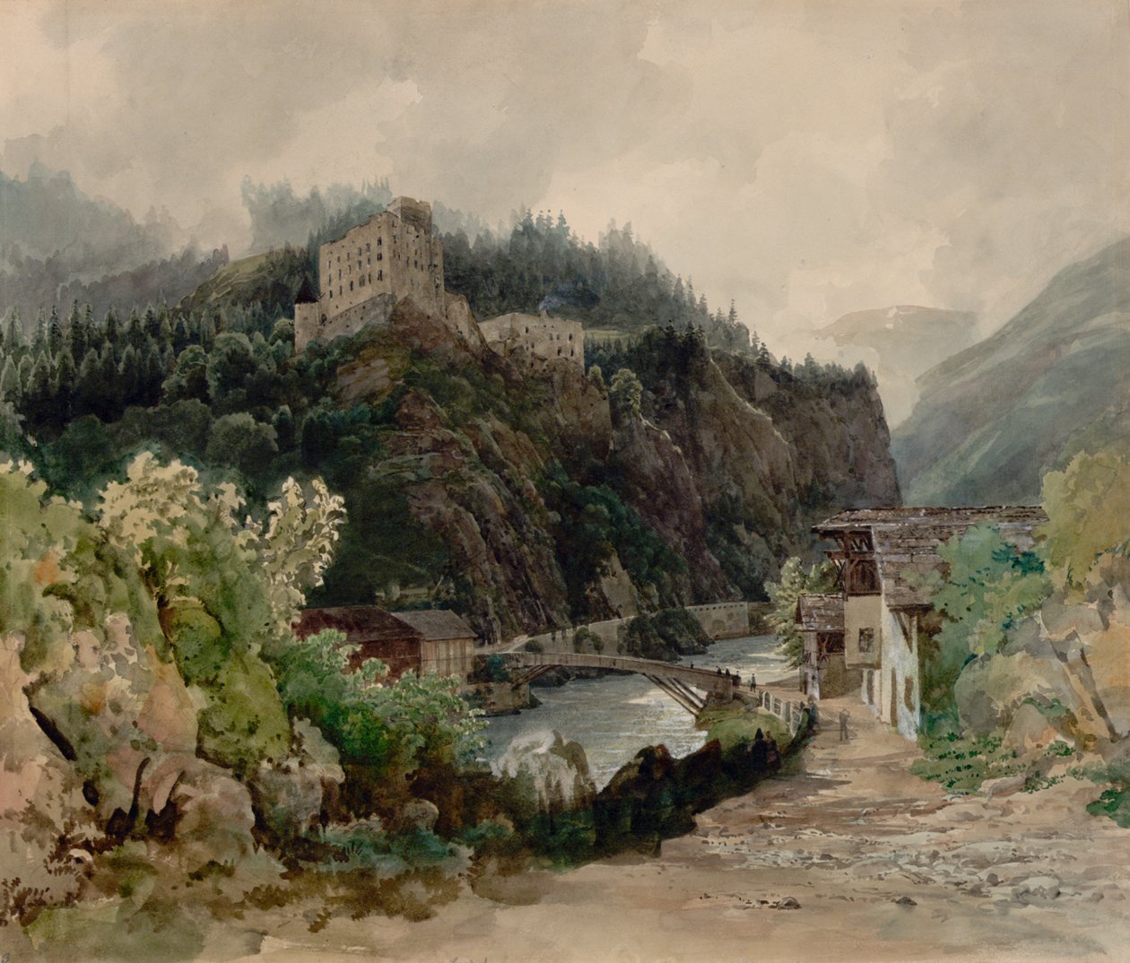 Vista do Castelo de Landeck no Tirol de Thomas Ender