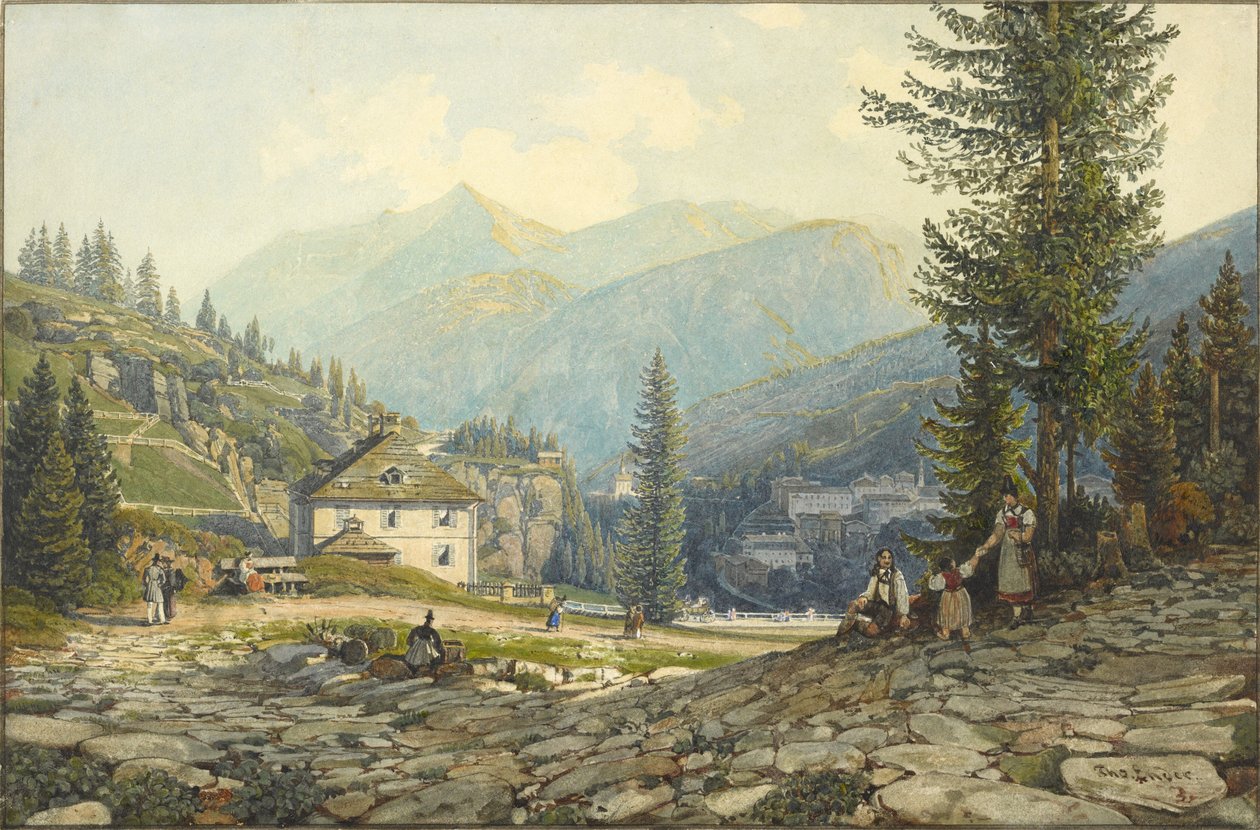 Vista da residência do Arquiduque Johann em Gastein Hot Springs de Thomas Ender
