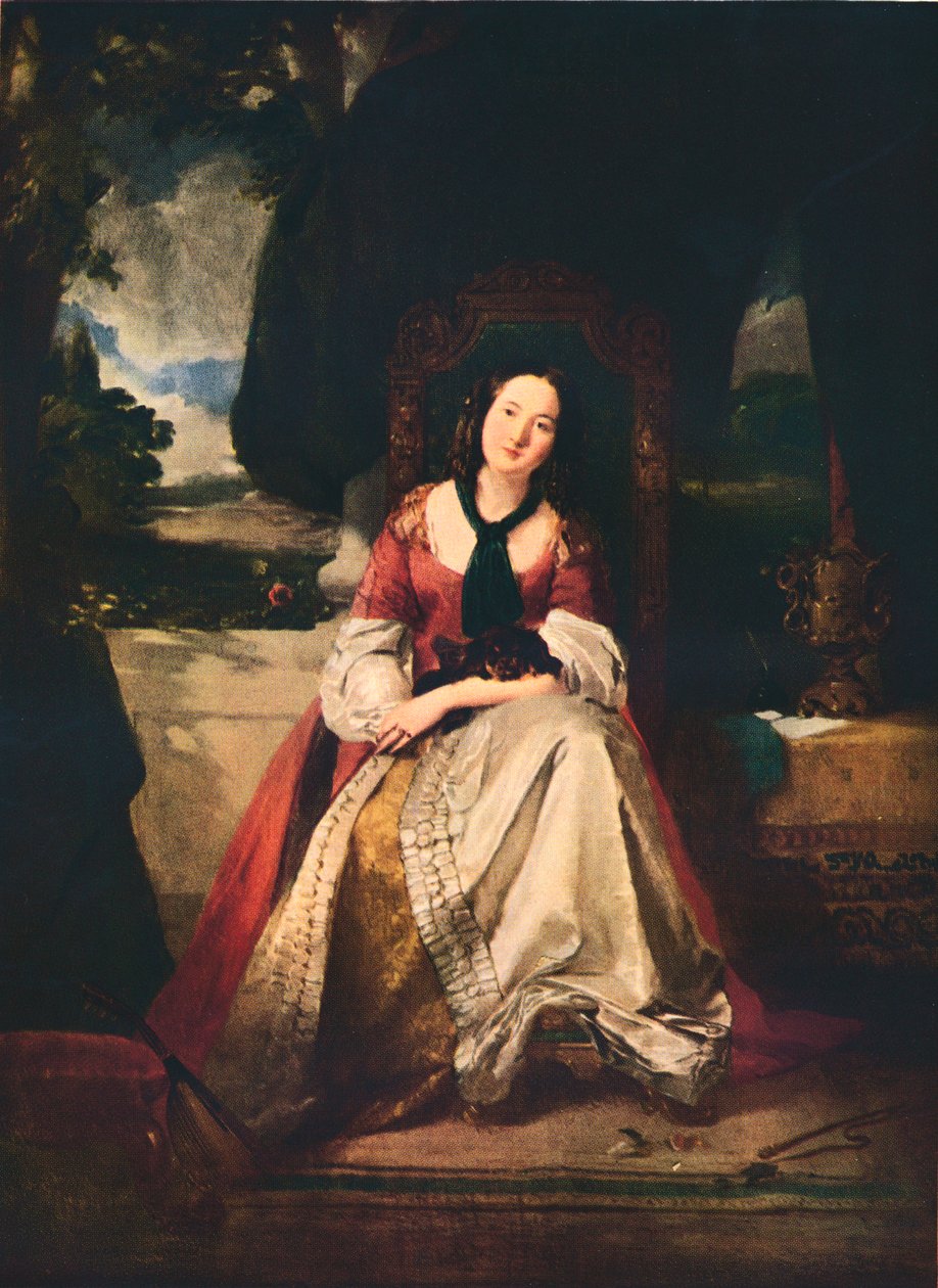 Uma Dama de Vestido Extravagante, c1846-1900, 1937 de Thomas Faed