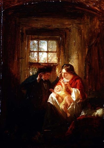 Maternal Joy (óleo sobre painel) de Thomas Faed