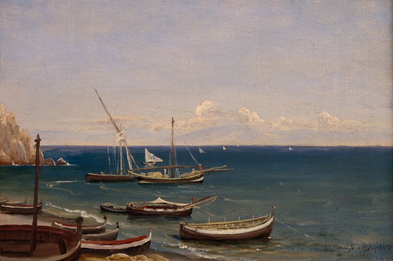 Barcos na praia de Amalfi de Thomas Fearnley