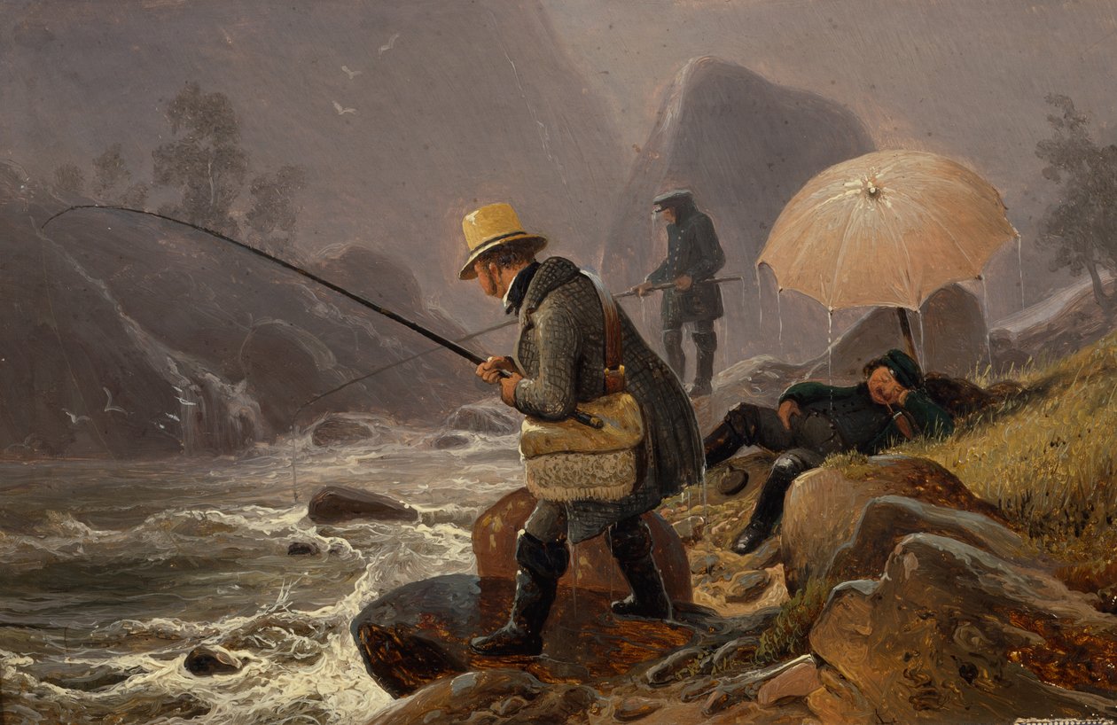 Os pintores Fearnley, Achenbach, Breslauer a pescar em de Thomas Fearnley