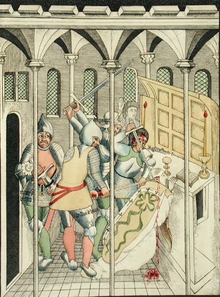 O Assassinato de St. Thomas a Becket (c.1118-70) em Canterbury, da Capela da Trindade em Stratford Upon Avon de Thomas Fisher Hoxton