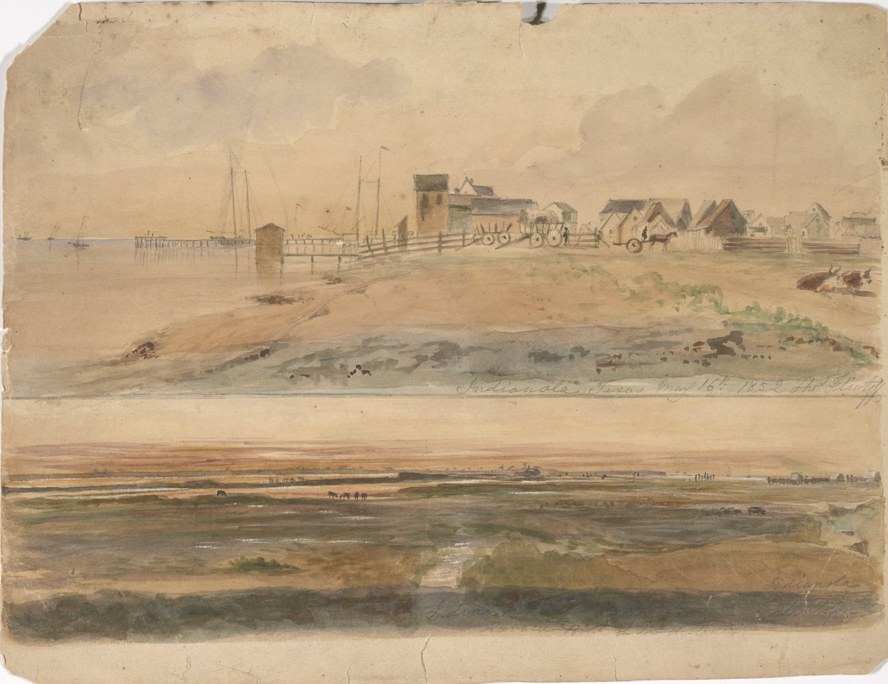 Indianola, Texas e Indianola com Lavaca Point à distância, 16 de maio de 1852 (aguarela sobre papel) de Thomas Flintoff