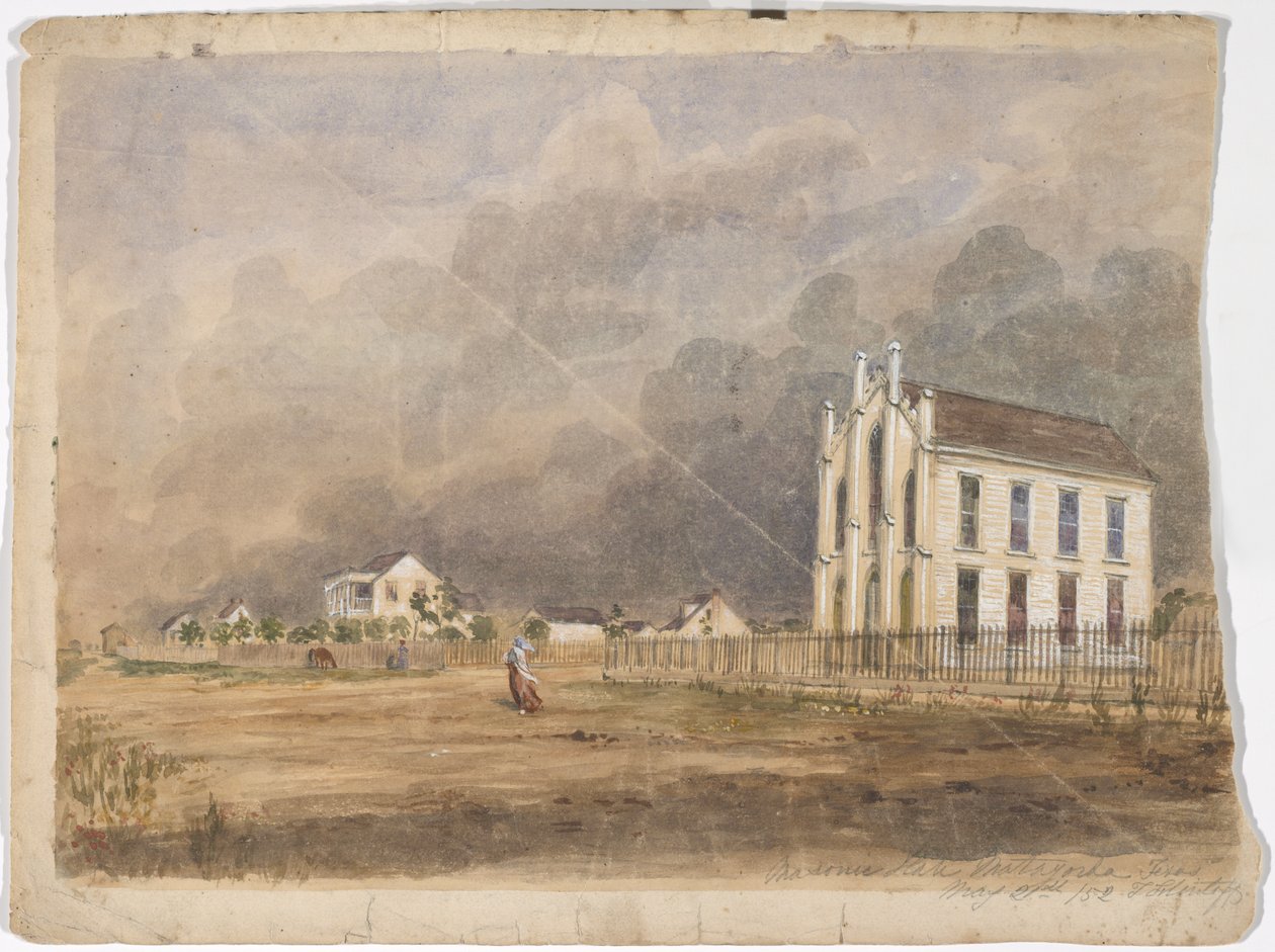 Salão Maçônico, Matagorda, Texas, 21 de maio de 1852 (aguarela sobre papel) de Thomas Flintoff