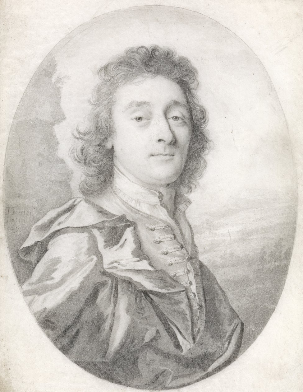 Retrato de um homem, 1699 (chumbo preto sobre velino) de Thomas Forster