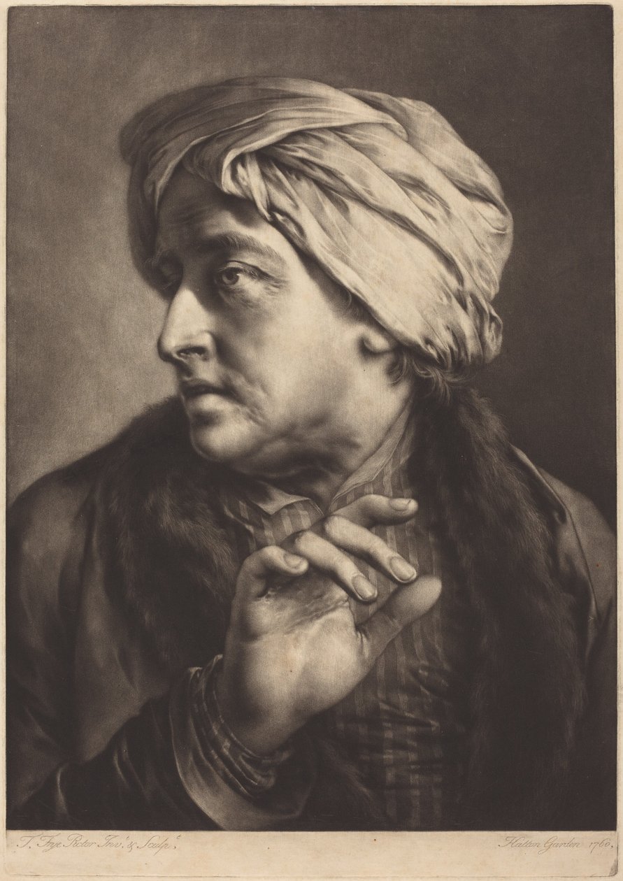Um homem com turbante e camisa às riscas de Thomas Frye
