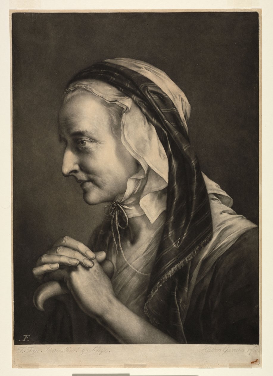 Mulher idosa apoiada numa muleta de Thomas Frye