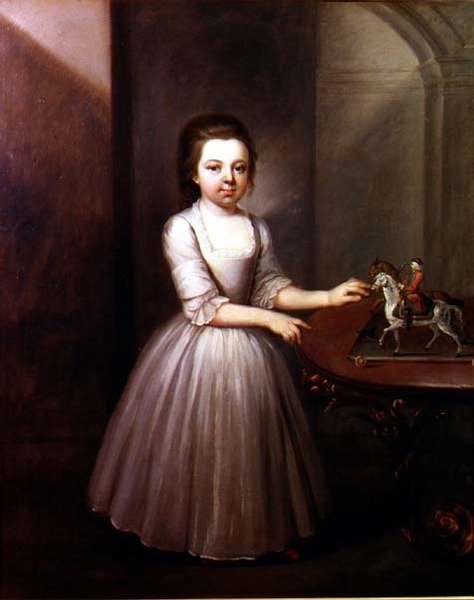 Retrato de uma jovem de pé junto a uma mesa georgiana de Thomas Frye