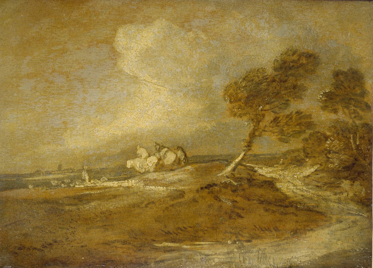 Uma paisagem com cavaleiros (óleo sobre papel) de Thomas Gainsborough