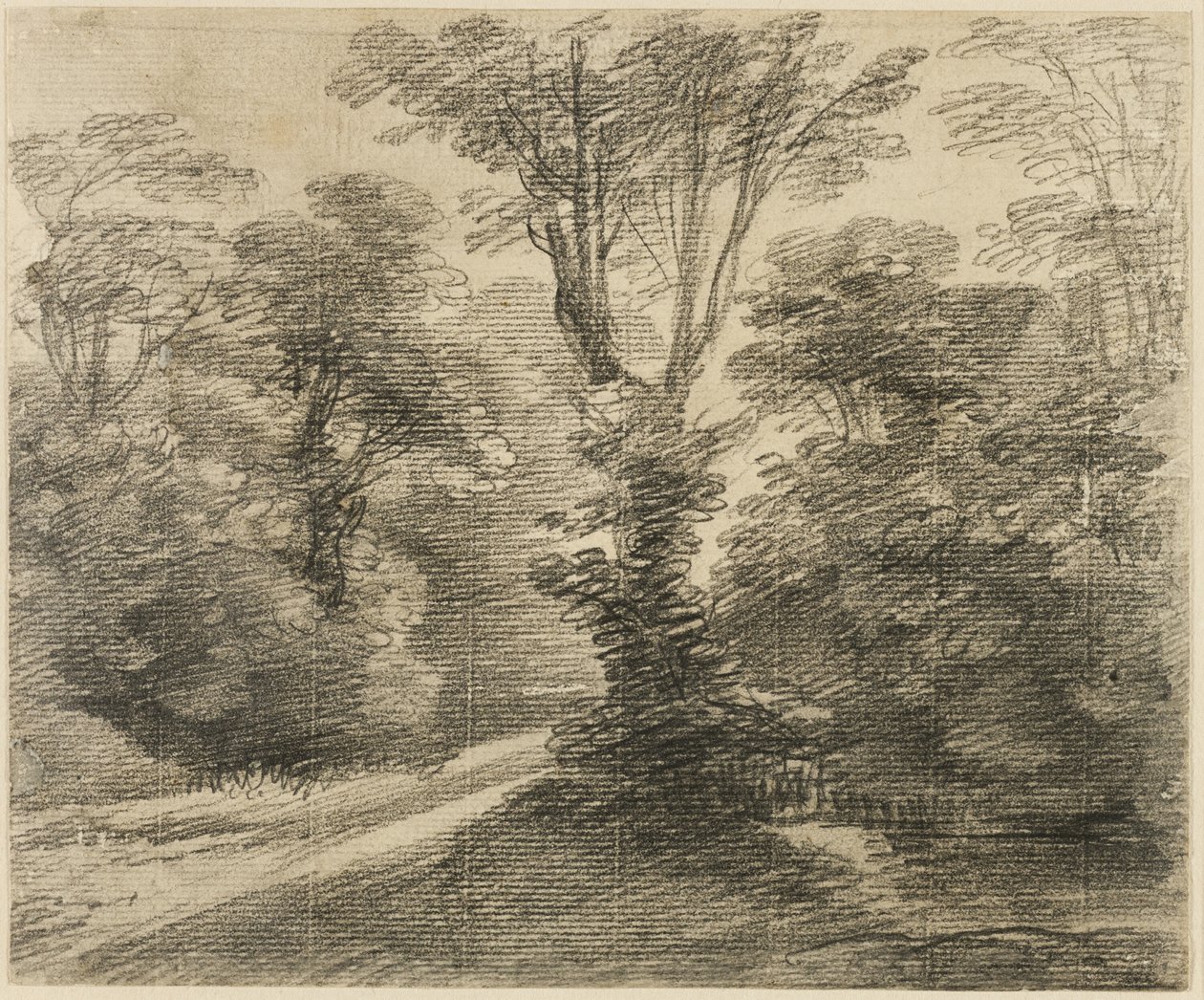Um caminho iluminado pelo sol através de uma floresta de Thomas Gainsborough