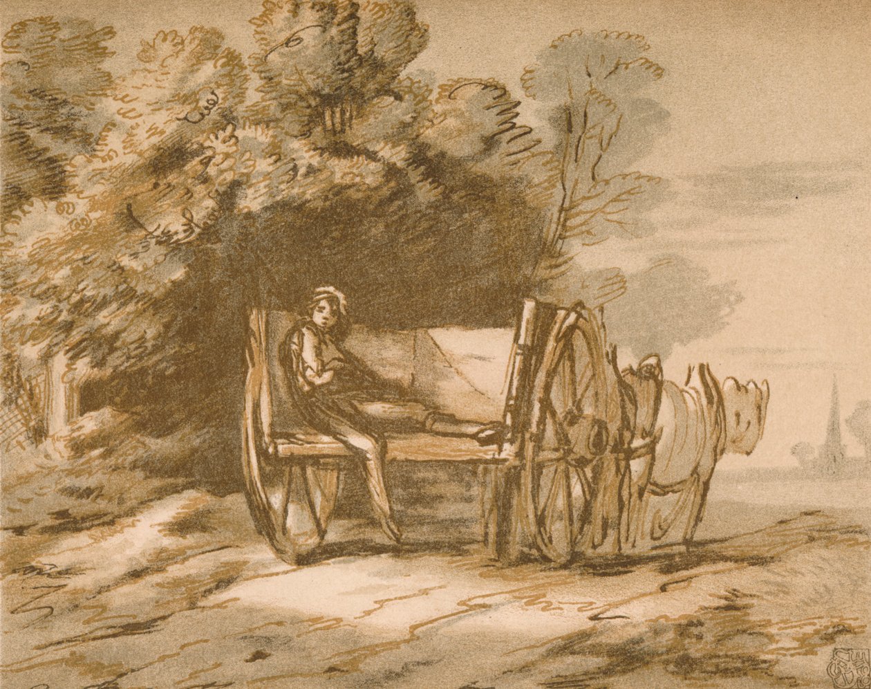 Rapaz com um carrinho. - Esboço com caneta e lavagem, século XVIII, 1906 de Thomas Gainsborough