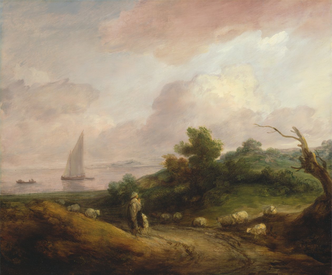 Paisagem Costeira com um Pastor e Seu Rebanho, entre 1783 e 1784. de Thomas Gainsborough