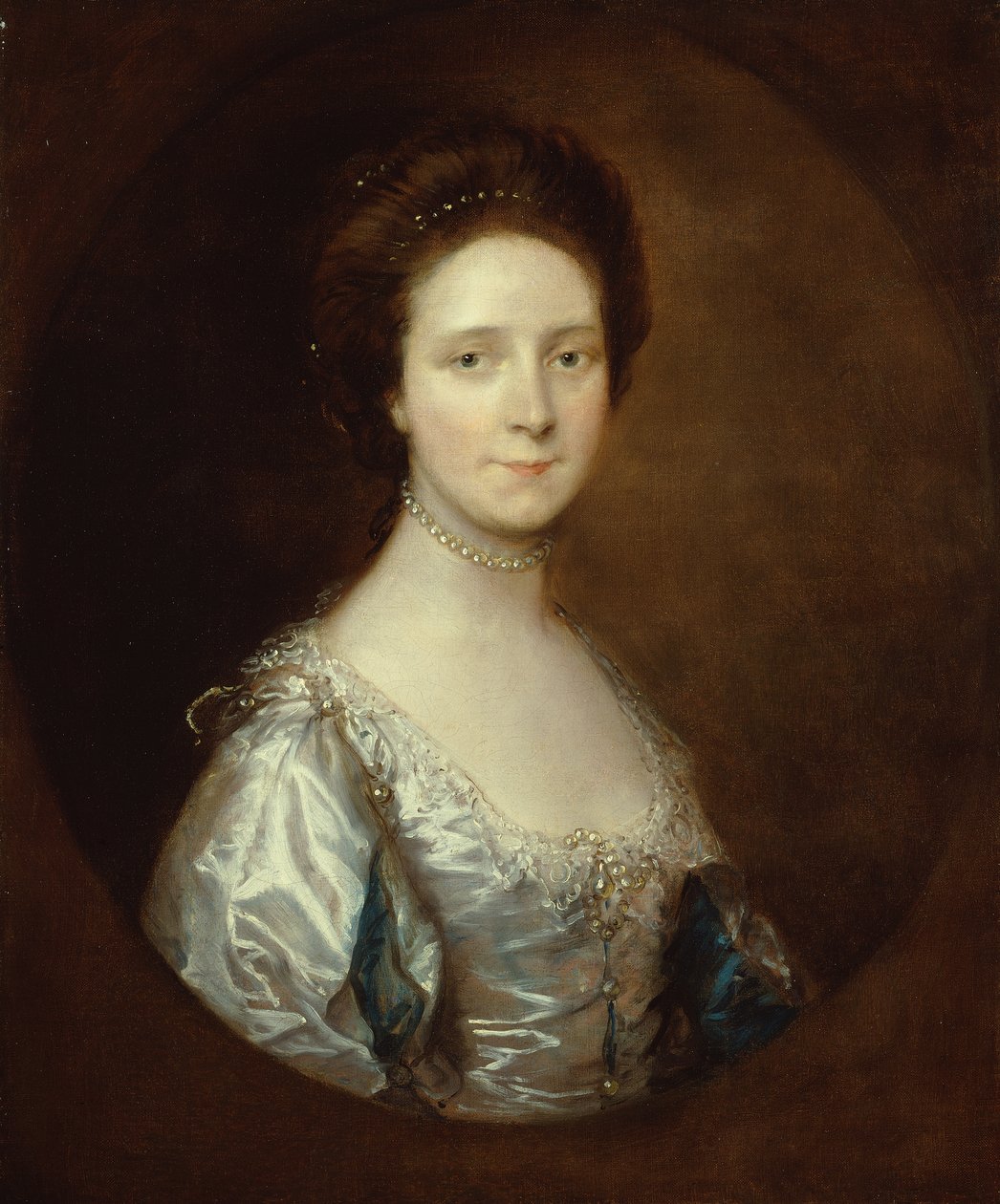 Elizabeth Parry vestindo um vestido branco e mangas cortadas azuis (óleo sobre tela) de Thomas Gainsborough