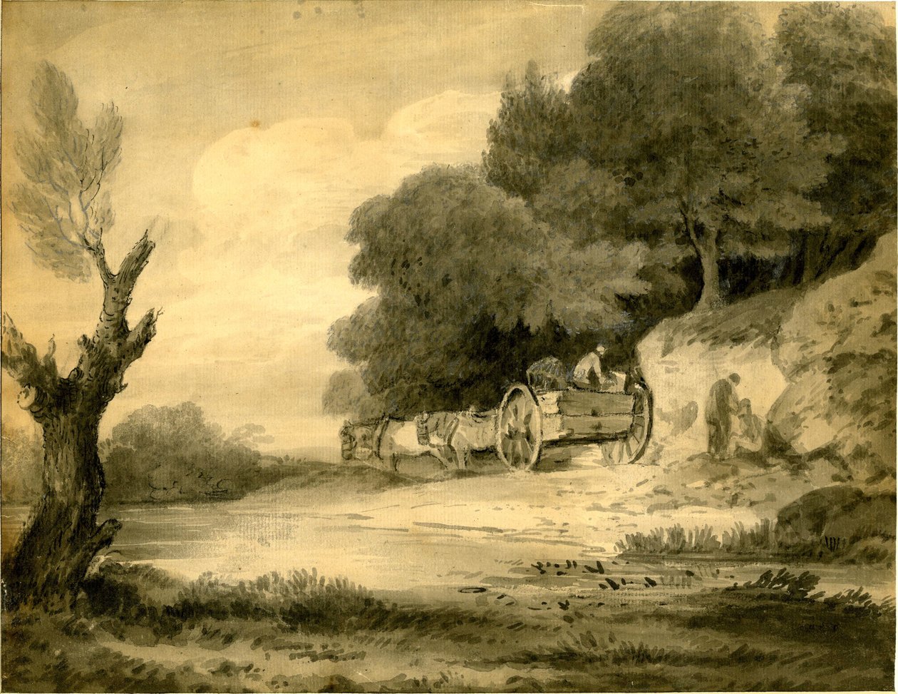 Figuras com carroça à beira da estrada desenho de Thomas Gainsborough de Thomas Gainsborough