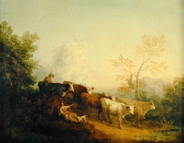 Pastores conduzindo o gado até um poste (óleo sobre tela) de Thomas Gainsborough