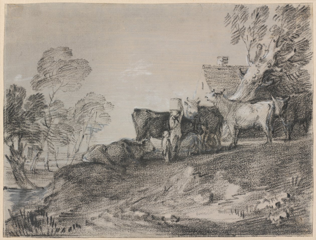 Paisagem com gado por uma casa de campo de Thomas Gainsborough