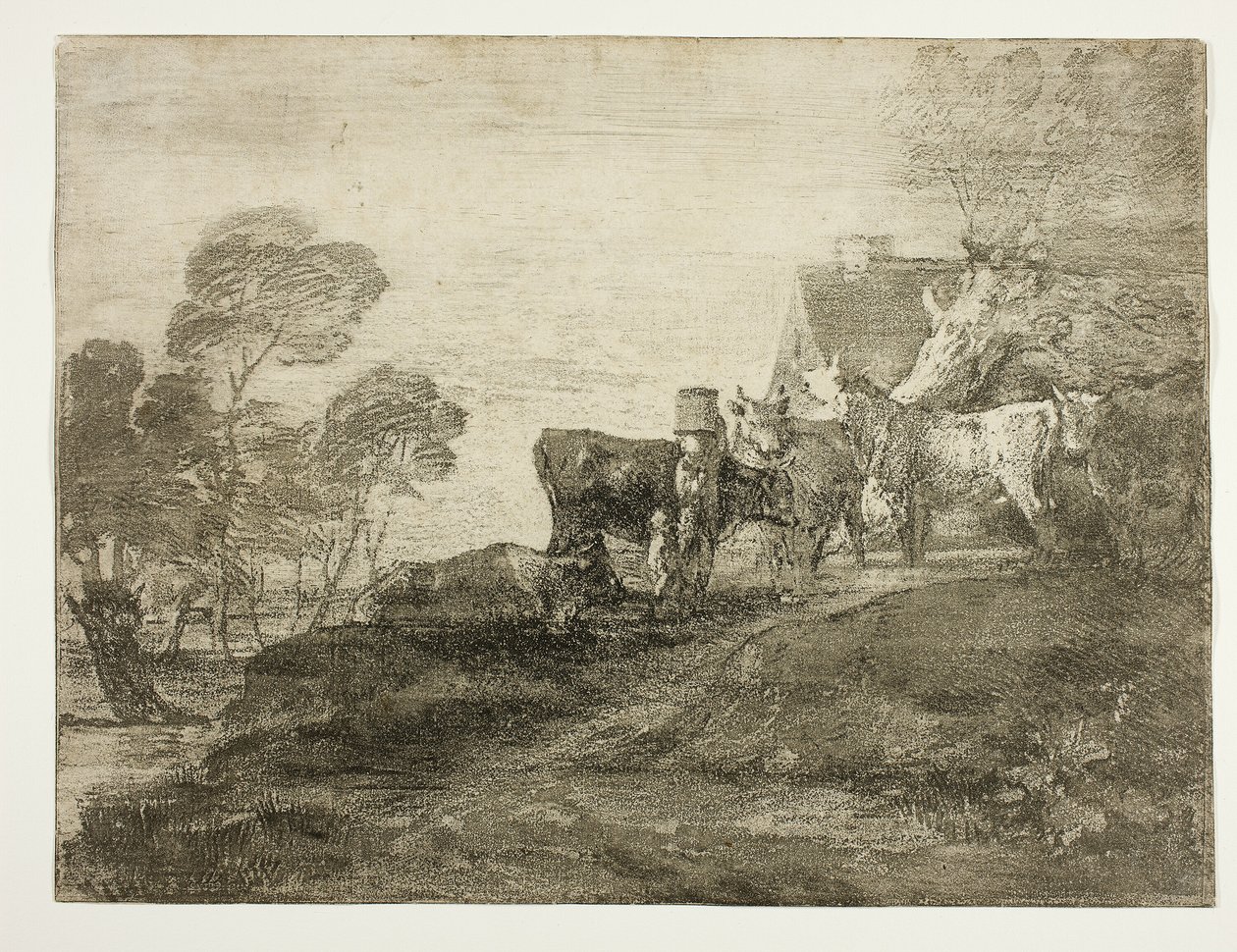 Paisagem com gado por uma casa de campo de Thomas Gainsborough