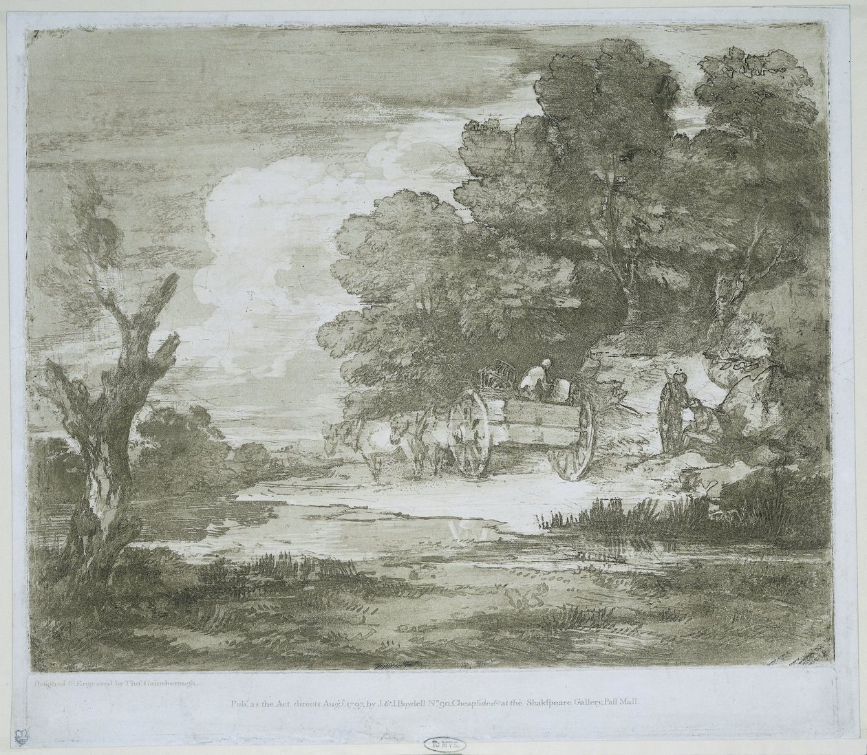 Paisagem com uma carroça puxada por cavalos ao longo de uma orla e uma borda de floresta de Thomas Gainsborough