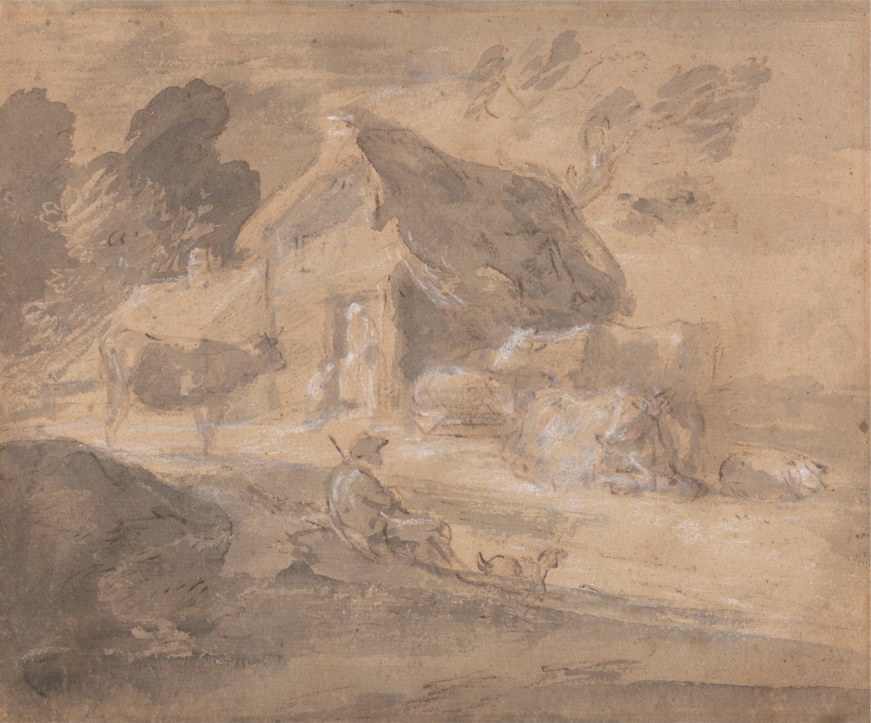 Paisagem Aberta com Figuras, Vacas e Casa de Campo de Thomas Gainsborough