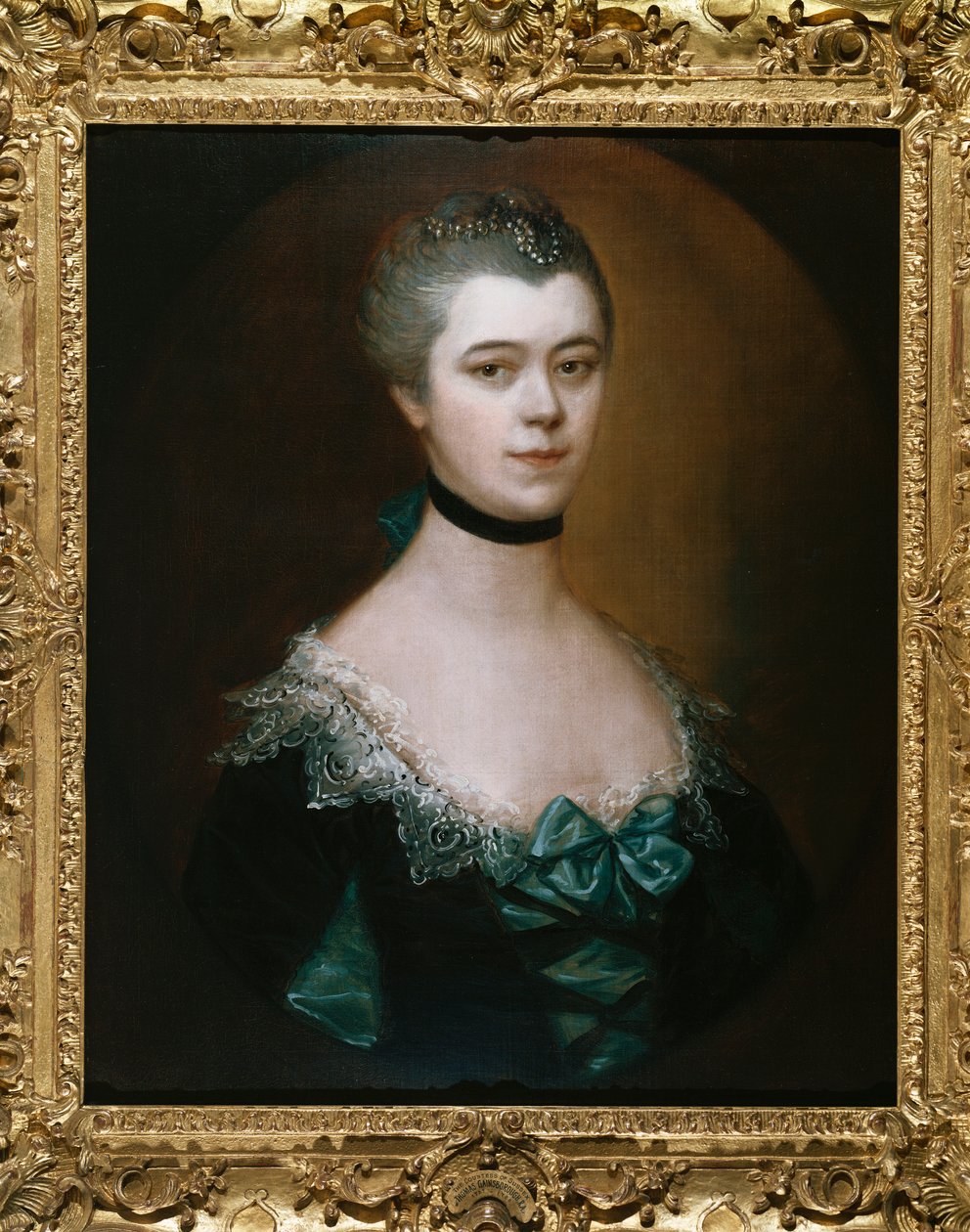Retrato da condessa de Sussex, comprimento do busto, em um vestido azul com faces negras de Thomas Gainsborough