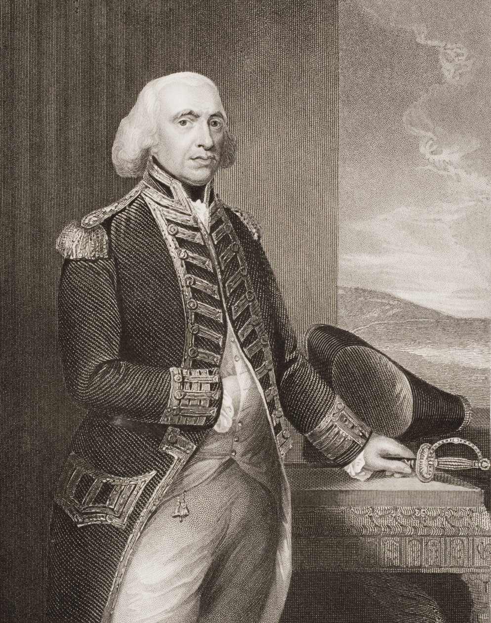 Richard Howe, 1º Conde Howe, ilustração de "Batalhas da Inglaterra por Mar e Terra", de Lieut. Coronel Williams de Thomas Gainsborough