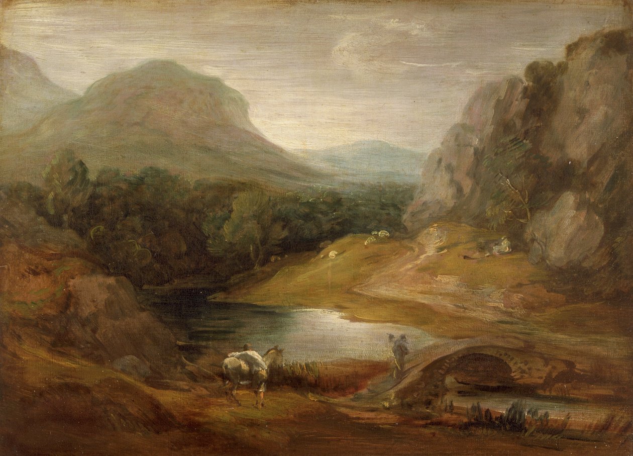Paisagem rochosa com uma ponte de Thomas Gainsborough