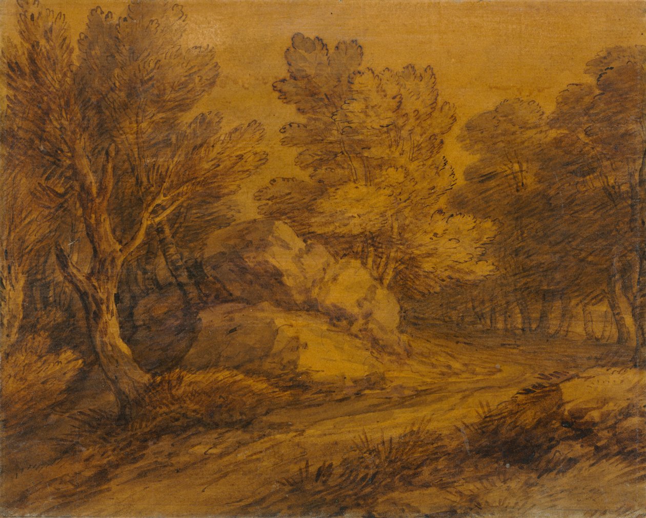 Cena com uma estrada que serpenteia através de um bosque, c. 1770 de Thomas Gainsborough