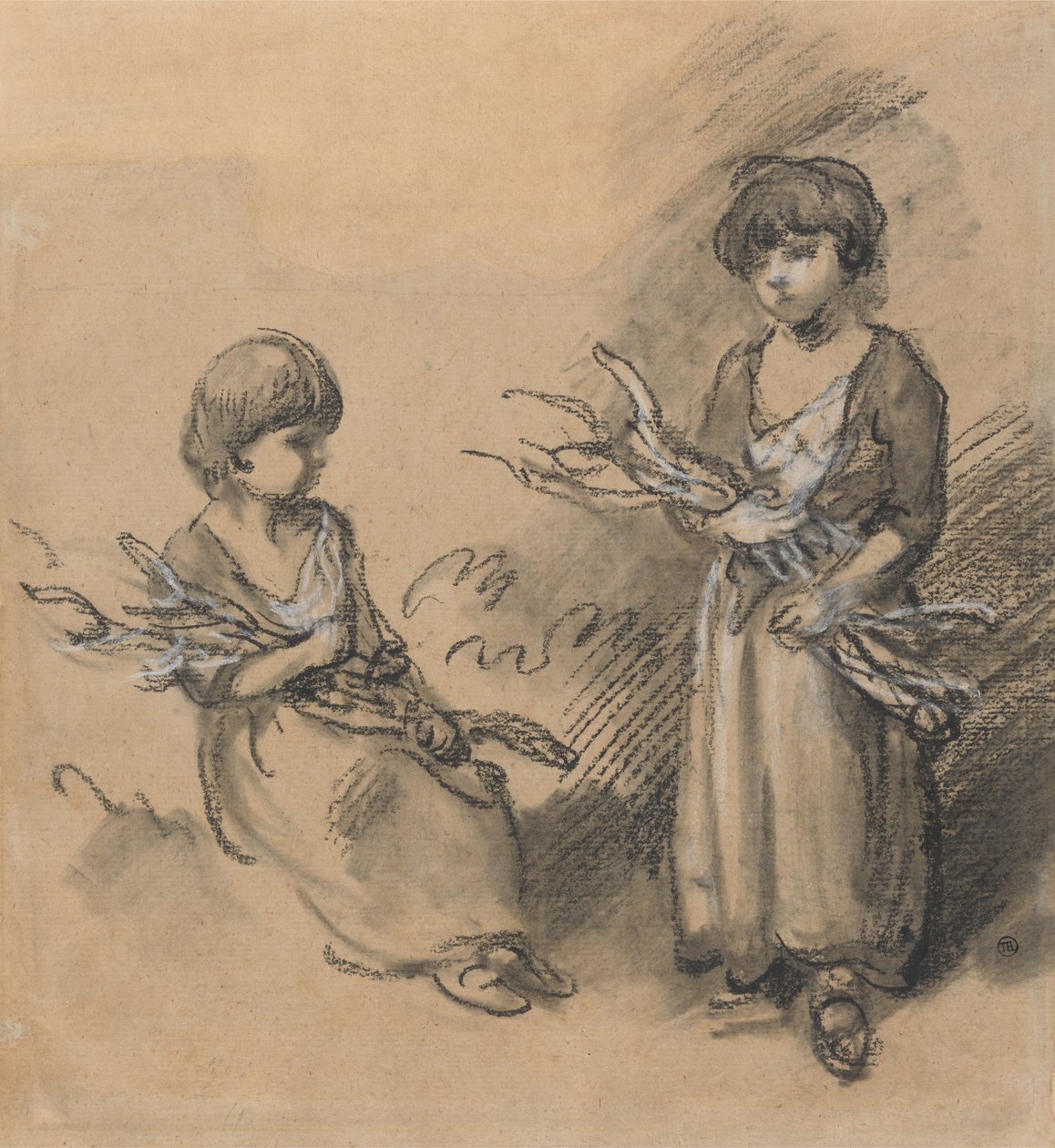 Estudos de raparigas que transportam galhos de Thomas Gainsborough